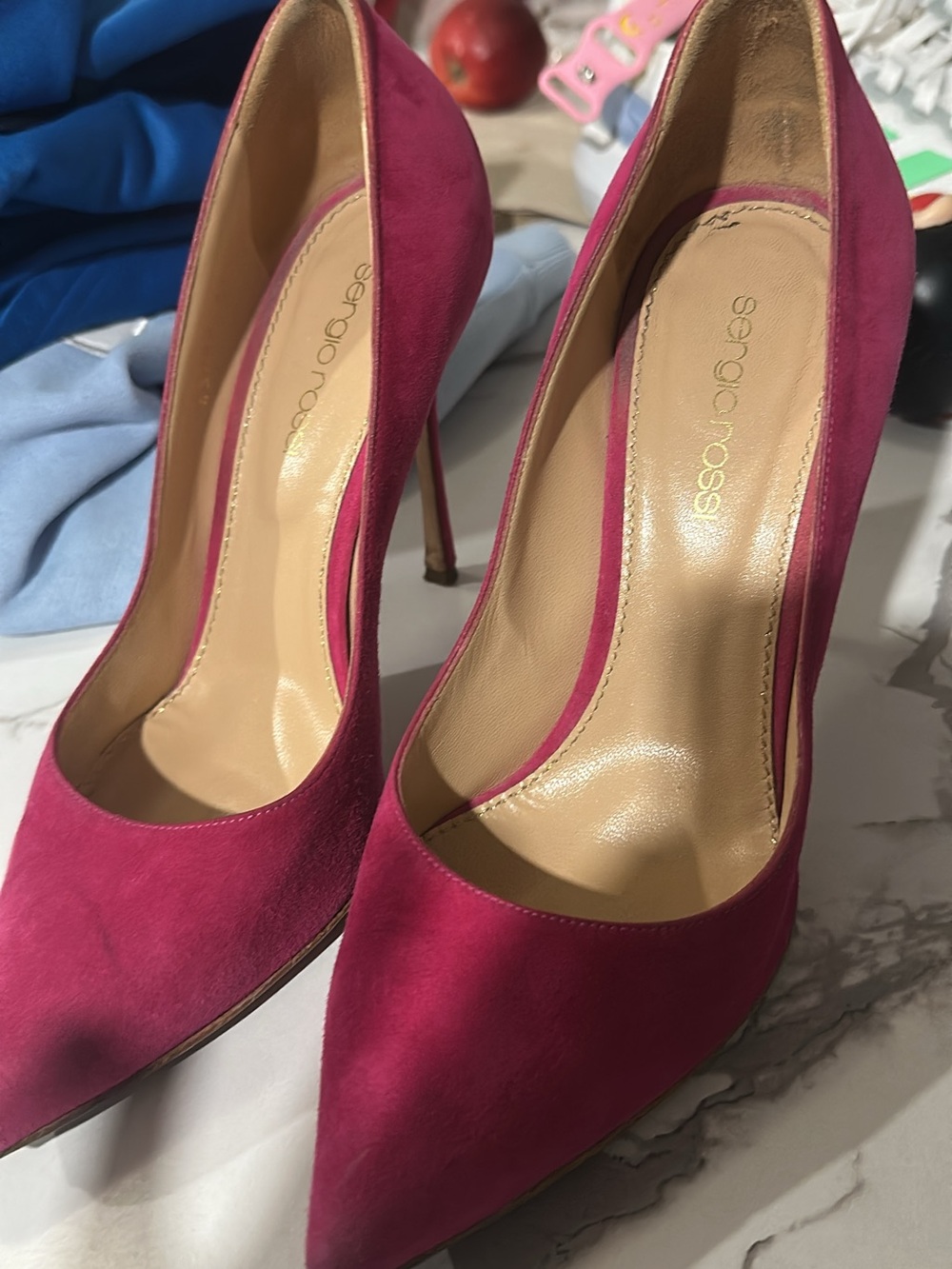 Sergio Rossi Fuchsia Suede Pointed-Toe Stiletto Pumps